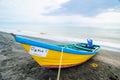 Traditional fishermen boat on coast in iranian city Astara, on Azerbaijan border Royalty Free Stock Photo