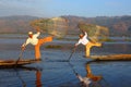 Traditional fishermen at Inle lake in Myanmar Royalty Free Stock Photo