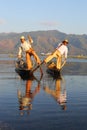 Traditional fishermen at Inle lake in Myanmar Royalty Free Stock Photo