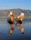 Traditional fishermen at Inle lake in Myanmar Royalty Free Stock Photo