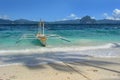 Traditional fishing boat on the beach at Entalula island in El Nido, Palawan Philippines Royalty Free Stock Photo