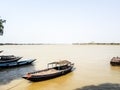 Traditional Fishing Boat in the Delta of the Ganges River. Fishing boats on the Ganga river. The boats are offen used for Sunrise