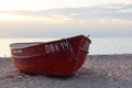 Traditional fishing boat docking on the beach. Dabki, Poland