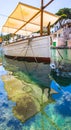 Traditional fishing boat at mediterranean village harbor of Cala Figuera, Majorca Spain Royalty Free Stock Photo