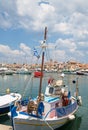 Traditional fishing boat in the port of Aegina in the near of At