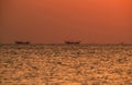 Traditional fishing boats, dhow during sunset, Bahrain Royalty Free Stock Photo