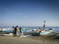 Traditional fishing boats on dili beach in east timor leste Royalty Free Stock Photo