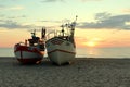 Traditional fishing boats docking on the beach. Dabki, Poland