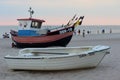 Traditional fishing boats docking on the beach. Dabki, Poland