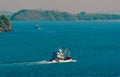 Traditional fishing boats head out to sea of the island of Phuket, Thailand Royalty Free Stock Photo