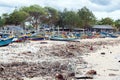 Traditional fishing boats at Jimbaran Beach Royalty Free Stock Photo