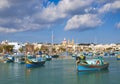 Traditional fishing boats marsaxlokk harbour malta