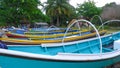 Traditional Fishing Boats Are Neatly Arranged On The Beach Royalty Free Stock Photo