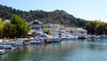 Traditional Fishing boats in old Thassos harbor Limenas , in Thassos island, Greece