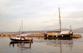 Traditional fishing boats at a small port of Eretria Euboea Greece