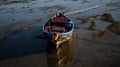 Traditional fishing boats stranded on the beach at low tide at Ban Bang Phra Traditional Fishing Pier, Chonburi Province