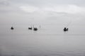 Traditional fishing boats during toil