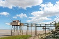 Medoc, Gironde estuary, France. Fishing huts on stilts called carrelet