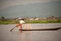 Traditional fishing by net in Inle lake, Myanmar. Royalty Free Stock Photo