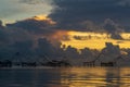 Traditional fishing nets over cloudy sunrise