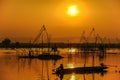 Traditional fishing tool and fishing boat in swamp Royalty Free Stock Photo