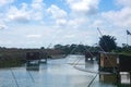 Traditional fishing wooden cabin with nets over the water along the canal.French Atlantic coast