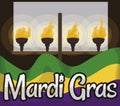 Traditional Flambeaux with Torches and Flag to Celebrate Mardi Gras, Vector Illustration Royalty Free Stock Photo