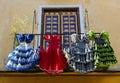Traditional flamenco dresses at a house in Malaga, Andalusia, Sp Royalty Free Stock Photo