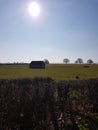 Small flint knapp barn in a Sussex field. Royalty Free Stock Photo