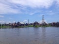 Traditional floating village houses in Inle Lake