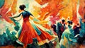 traditional folk dance contest poster, woman dancing in a big hall, ai generated image