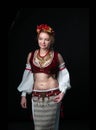 Traditional folk slavic costume for belly dance and trible with circlet of flowers, vest, skirt, sleeves and necklace