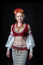 traditional folk slavic costume for belly dance and trible with wreath, vest, skirt, sleeves and necklace