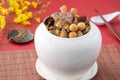 Traditional food of Chinese lunar new year, Buddha jumps over the wall, Chinese Soup Casserole dish, Buddha`s Temptation, named Fo Royalty Free Stock Photo