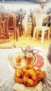 Traditional food in moroco : tea with sfenj Royalty Free Stock Photo
