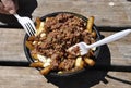 Montreal, 26th June: Smoked meat with patatoes plate from Vieux Port of Montreal in Canada