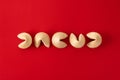 Traditional fortune cookies on red background
