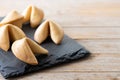 Traditional fortune cookies on wooden table