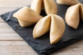 Traditional fortune cookies on wooden table