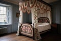 a traditional four-poster bed with embroidered linen Royalty Free Stock Photo