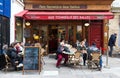 A traditional French bistro Aux tonneaux des Halles at Montorgueil street in Paris, France.