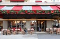 The traditional French brasserie Francois Coppe decorated for Christmas . It located in Saint-Germain district , Paris