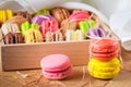 Traditional french colorful macarons in a box