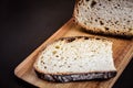 Traditional French country bread slices on a cutting board Royalty Free Stock Photo