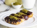 Traditional french eclairs with chocolate
