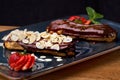 Traditional french eclairs with chocolate, menu food concept.