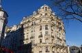 Traditional French house with typical balconies and windows. Paris . Royalty Free Stock Photo