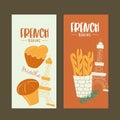 Traditional French pastries, bread. Baguettes and brioche. Vector illustration.