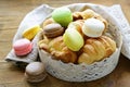 Traditional French pastries croissants and macaroons Royalty Free Stock Photo