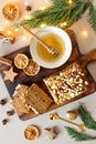 Traditional french spice gingerbread cake with ingredients Royalty Free Stock Photo